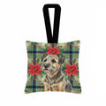 Grizzle and Tan Border Terrier Christmas PoinsettIas Hanging Square Fabric Ornament 3.5 � 3.5 Decorative Door-Knob & Tree Hanger, Soft Fabric