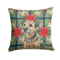 Grizzle and Tan Border Terrier Christmas PoinsettIas Decorative Throw Pillow 14x14 Indoor Outdoor Accent Cushion, Fabric Cover with Insert for Sofa, Bed, Porch & Living Room