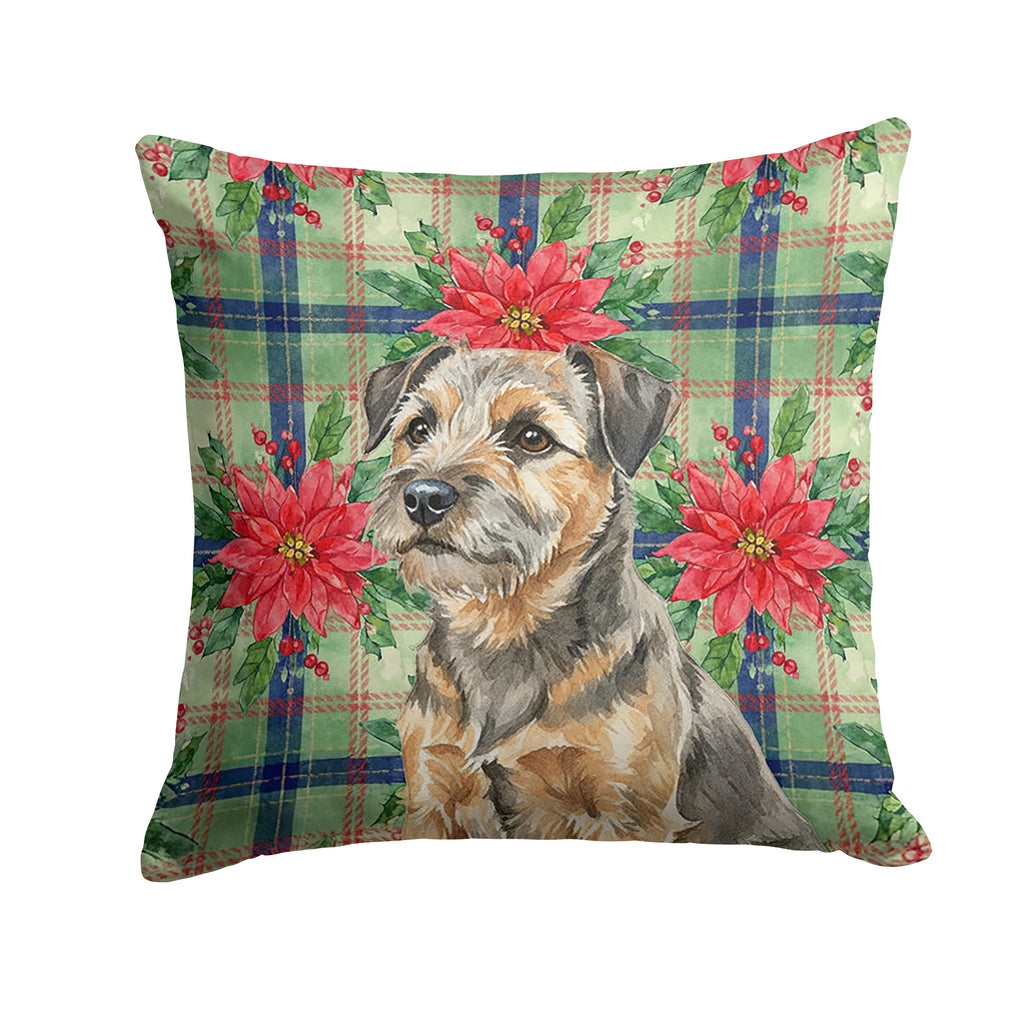 Grizzle and Tan Border Terrier Christmas PoinsettIas Decorative Throw Pillow 18x18 Indoor Outdoor Accent Cushion, Fabric Cover with Insert for Sofa, Bed, Porch & Living Room
