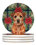 Red Border Terrier Christmas PoinsettIas Large Sandstone Coasters Pack of 4 Absorbent Round Coasters Decor Gifts for Men or Women, 4 in, Multicolor
