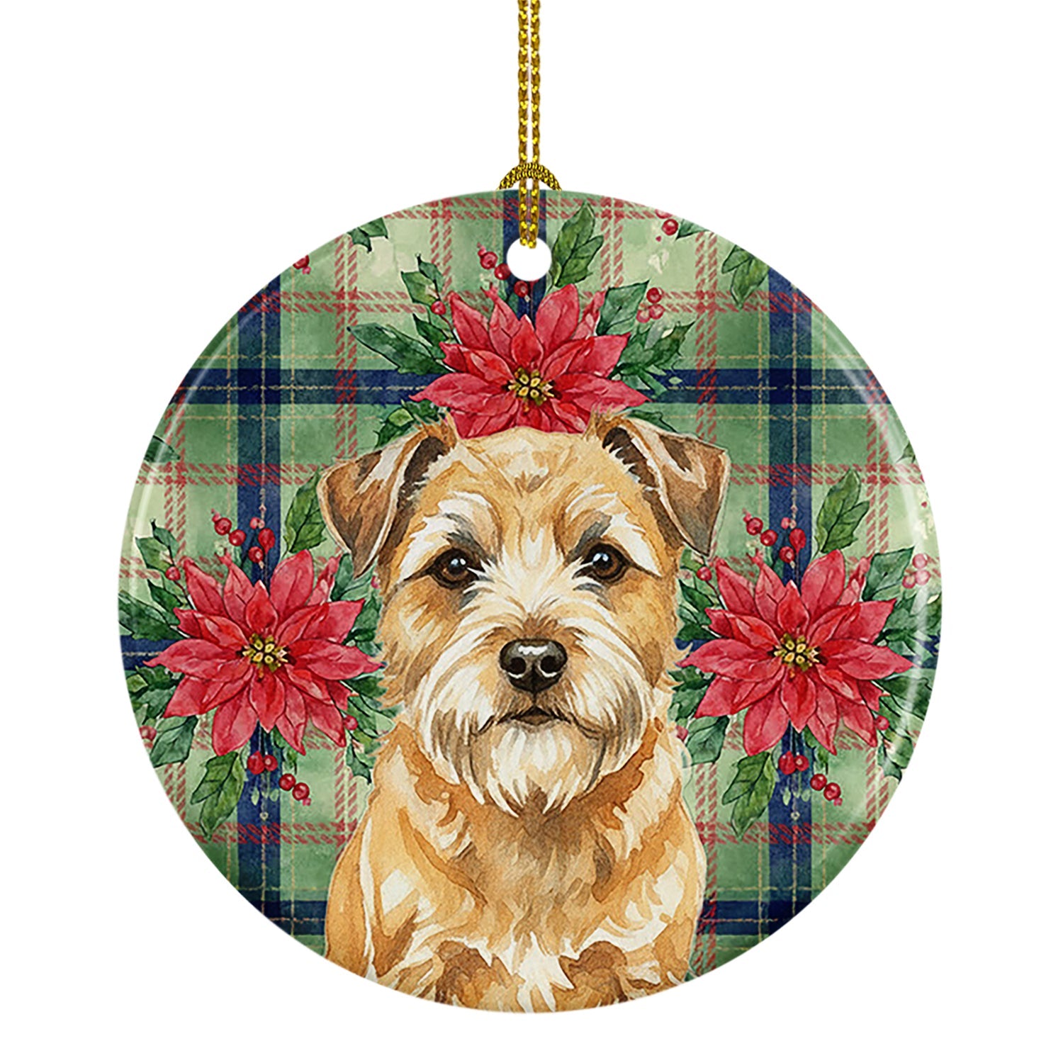 Wheaten Border Terrier Christmas PoinsettIas Ceramic Ornament Christmas Tree Hanging Decorations for Home Christmas Holiday, Party, Gift, 3 in, Multicolor