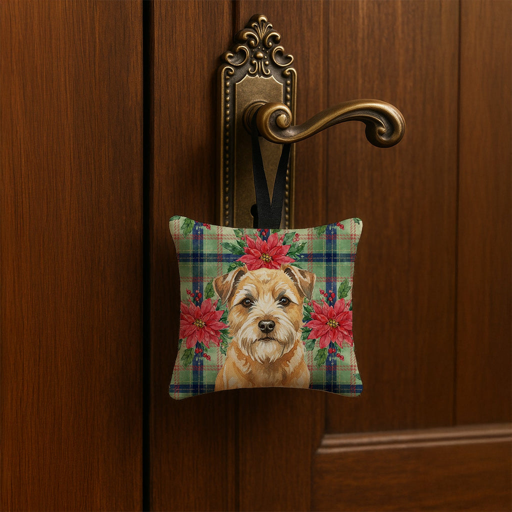Wheaten Border Terrier Christmas PoinsettIas Hanging Square Fabric Ornament 3.5 � 3.5 Decorative Door-Knob & Tree Hanger, Soft Fabric
