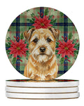 Wheaten Border Terrier Christmas PoinsettIas Large Sandstone Coasters Pack of 4 Absorbent Round Coasters Decor Gifts for Men or Women, 4 in, Multicolor