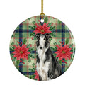 Black and White Borzoi Christmas PoinsettIas Ceramic Ornament Christmas Tree Hanging Decorations for Home Christmas Holiday, Party, Gift, 3 in, Multicolor