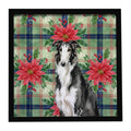 Black and White Borzoi Christmas PoinsettIas Framed Metal Print Bathroom, Kitchen, Office, Home Decor Wall Art Ready to Hang, Square, 8X8