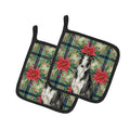 Black and White Borzoi Christmas PoinsettIas Pot Holder Set of 2 Heat Resistant Quilted Hot Pads 7.5 x 7.5 Inch, Insulated Kitchen Trivets for Cooking & Baking