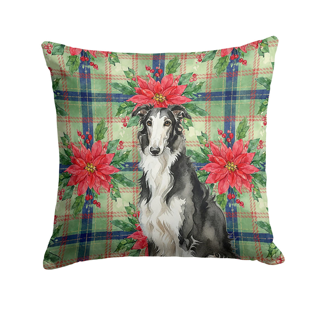 Black and White Borzoi Christmas PoinsettIas Decorative Throw Pillow 18x18 Indoor Outdoor Accent Cushion, Fabric Cover with Insert for Sofa, Bed, Porch & Living Room