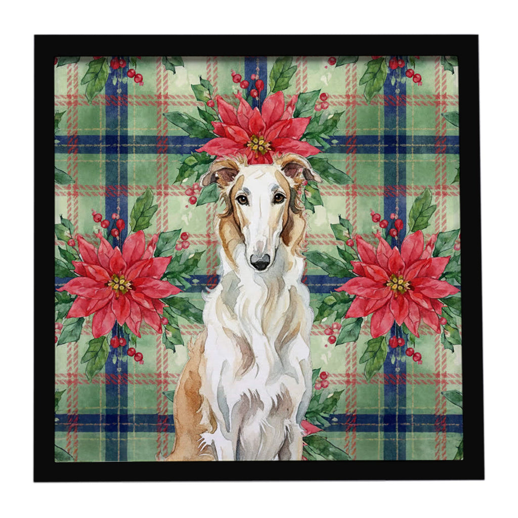 Borzoi Christmas PoinsettIas Framed Metal Print Bathroom, Kitchen, Office, Home Decor Wall Art Ready to Hang, Square, 8X8