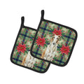 Borzoi Christmas PoinsettIas Pot Holder Set of 2 Heat Resistant Quilted Hot Pads 7.5 x 7.5 Inch, Insulated Kitchen Trivets for Cooking & Baking