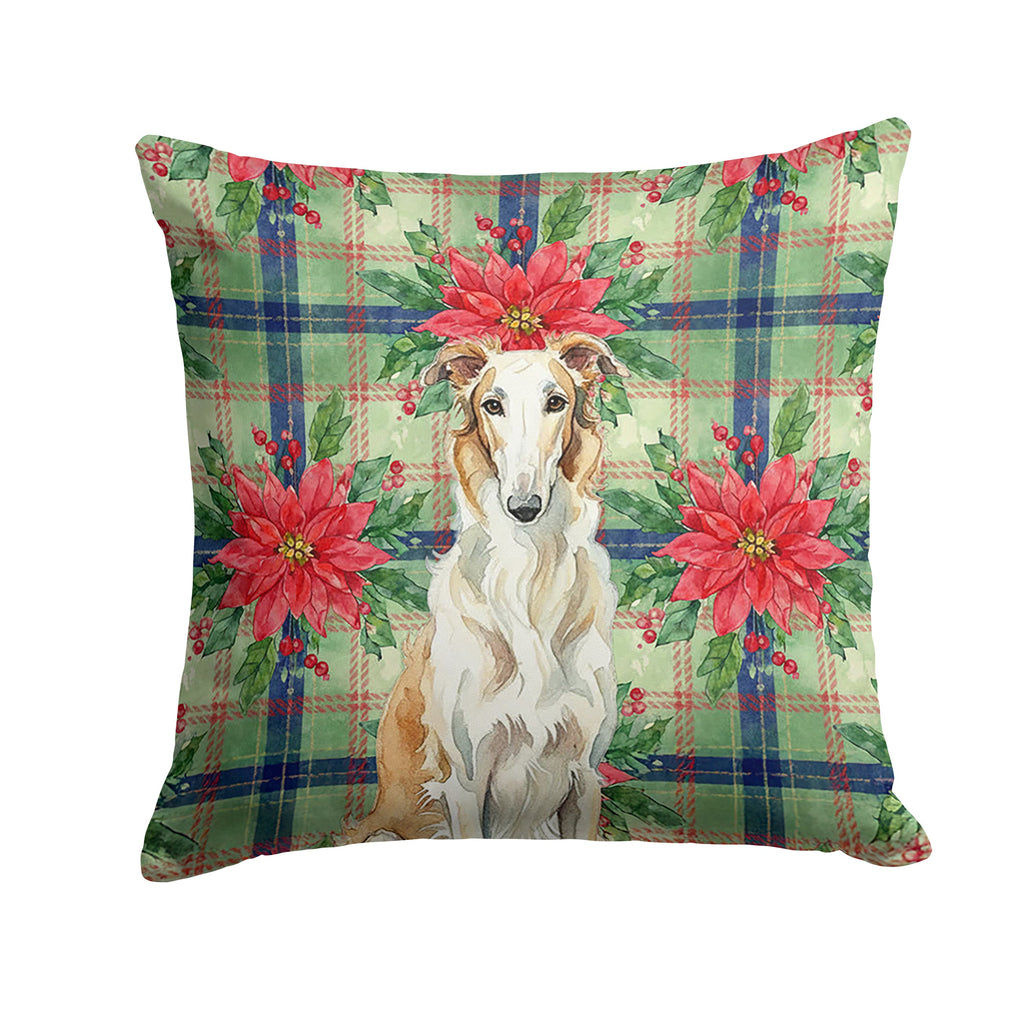 Borzoi Christmas PoinsettIas Decorative Throw Pillow 14x14 Indoor Outdoor Accent Cushion, Fabric Cover with Insert for Sofa, Bed, Porch & Living Room