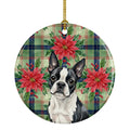 Boston Terrier Christmas PoinsettIas Ceramic Ornament Christmas Tree Hanging Decorations for Home Christmas Holiday, Party, Gift, 3 in, Multicolor
