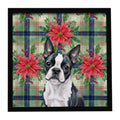 Boston Terrier Christmas PoinsettIas Framed Metal Print Bathroom, Kitchen, Office, Home Decor Wall Art Ready to Hang, Square, 8X8