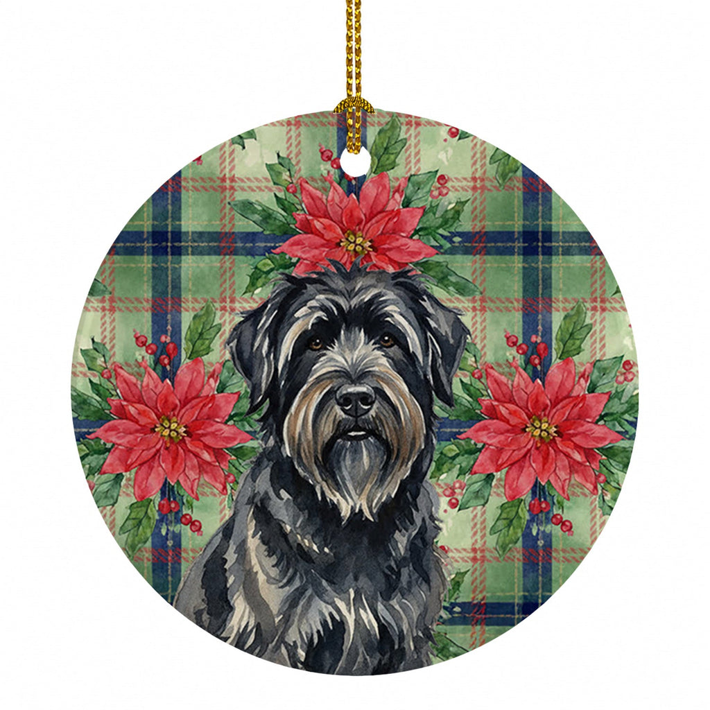 Bouvier des Flandres Christmas PoinsettIas Ceramic Ornament Christmas Tree Hanging Decorations for Home Christmas Holiday, Party, Gift, 3 in, Multicolor