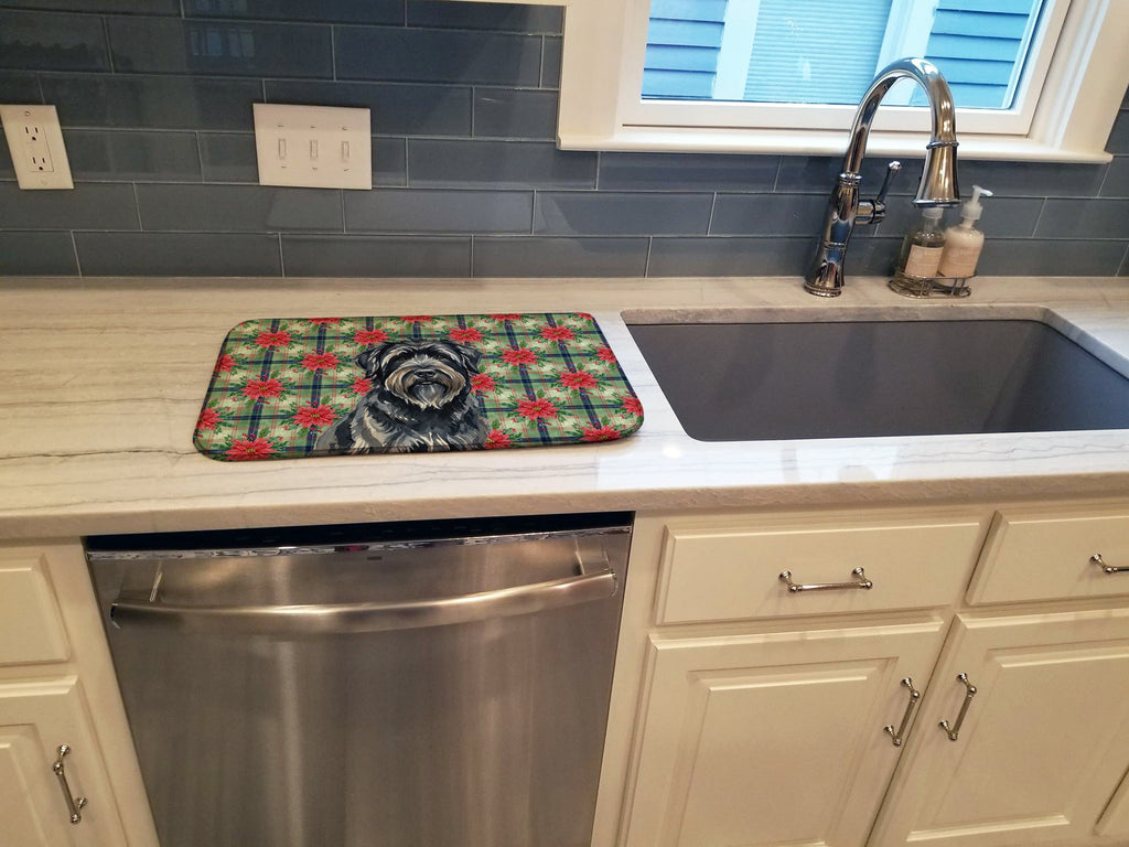 Bouvier des Flandres Christmas PoinsettIas Dish Drying Mat Absorbent Dish Drying Mat Pad for Kitchen Counter Dish Drainer Mat for Countertop, 14 x 21", Multicolor