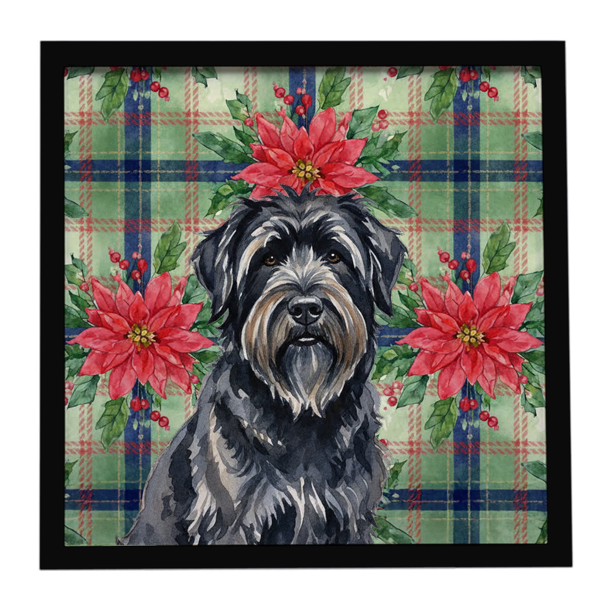 Bouvier des Flandres Christmas PoinsettIas Framed Metal Print Bathroom, Kitchen, Office, Home Decor Wall Art Ready to Hang, Square, 8X8