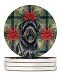 Bouvier des Flandres Christmas PoinsettIas Large Sandstone Coasters Pack of 4 Absorbent Round Coasters Decor Gifts for Men or Women, 4 in, Multicolor
