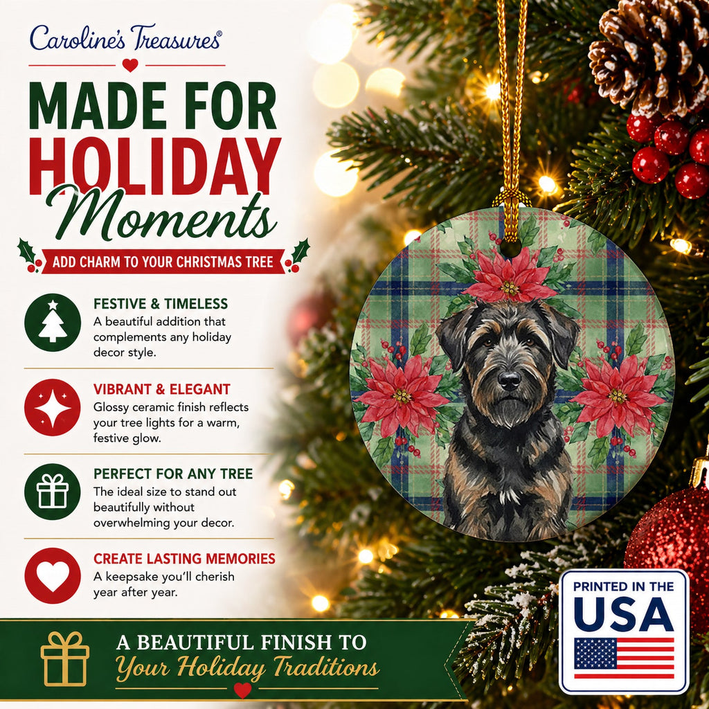 Brindle Bouvier des Flandres Christmas PoinsettIas Ceramic Ornament Christmas Tree Hanging Decorations for Home Christmas Holiday, Party, Gift, 3 in, Multicolor