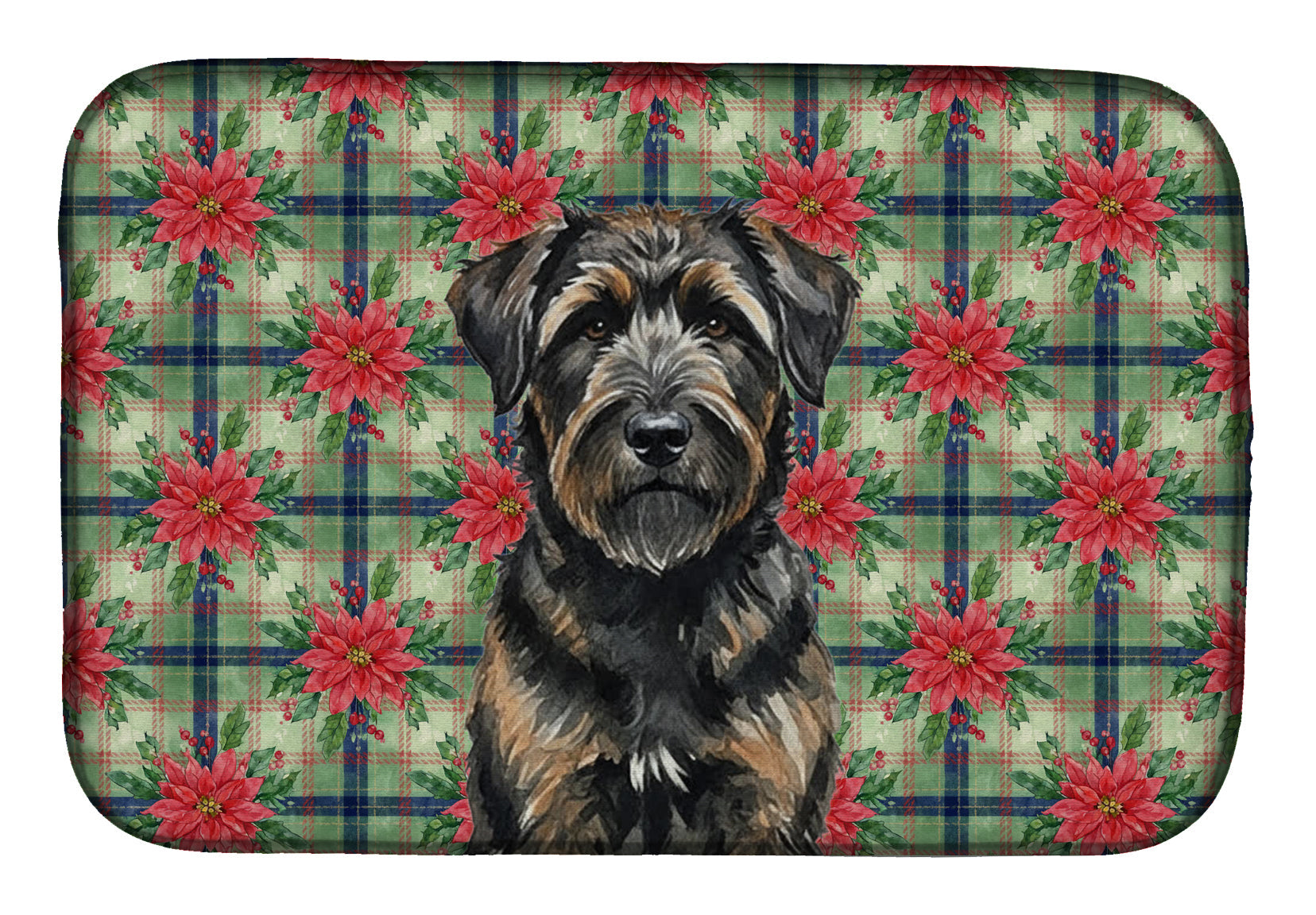 Brindle Bouvier des Flandres Christmas PoinsettIas Dish Drying Mat Absorbent Dish Drying Mat Pad for Kitchen Counter Dish Drainer Mat for Countertop, 14 x 21", Multicolor