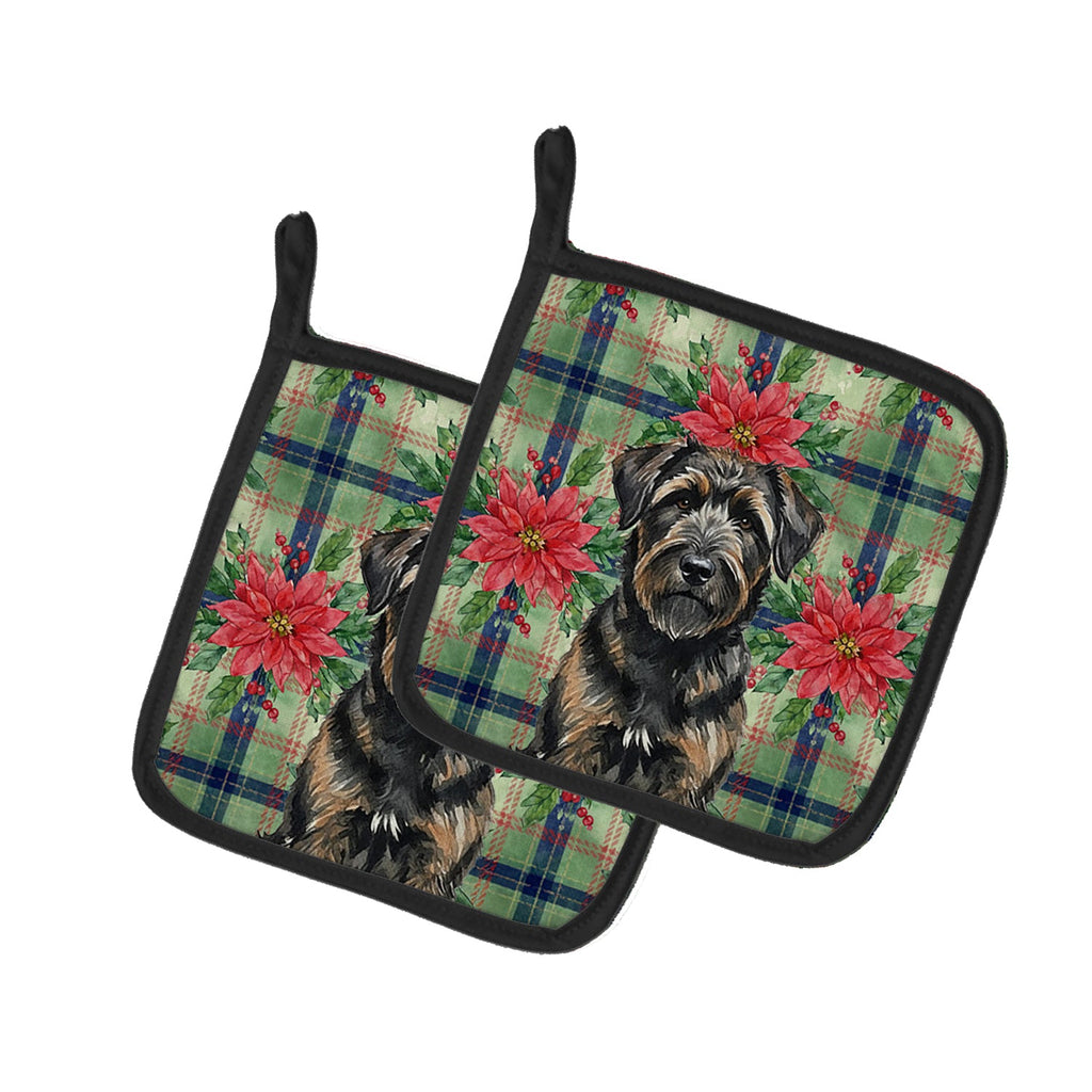 Brindle Bouvier des Flandres Christmas PoinsettIas Pot Holder Set of 2 Heat Resistant Quilted Hot Pads 7.5 x 7.5 Inch, Insulated Kitchen Trivets for Cooking & Baking