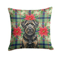 Brindle Bouvier des Flandres Christmas PoinsettIas Decorative Throw Pillow 14x14 Indoor Outdoor Accent Cushion, Fabric Cover with Insert for Sofa, Bed, Porch & Living Room