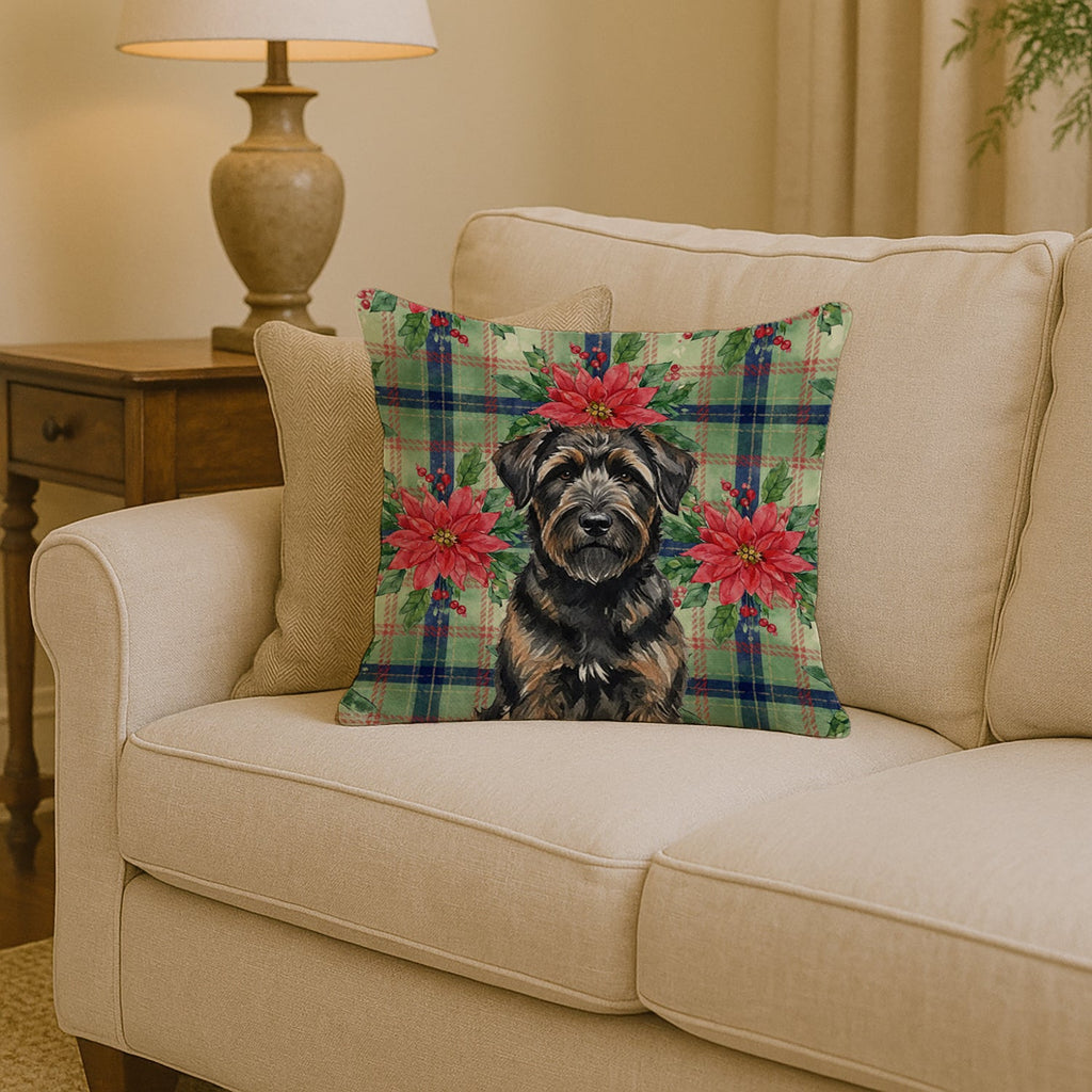 Brindle Bouvier des Flandres Christmas PoinsettIas Decorative Throw Pillow 14x14 Indoor Outdoor Accent Cushion, Fabric Cover with Insert for Sofa, Bed, Porch & Living Room