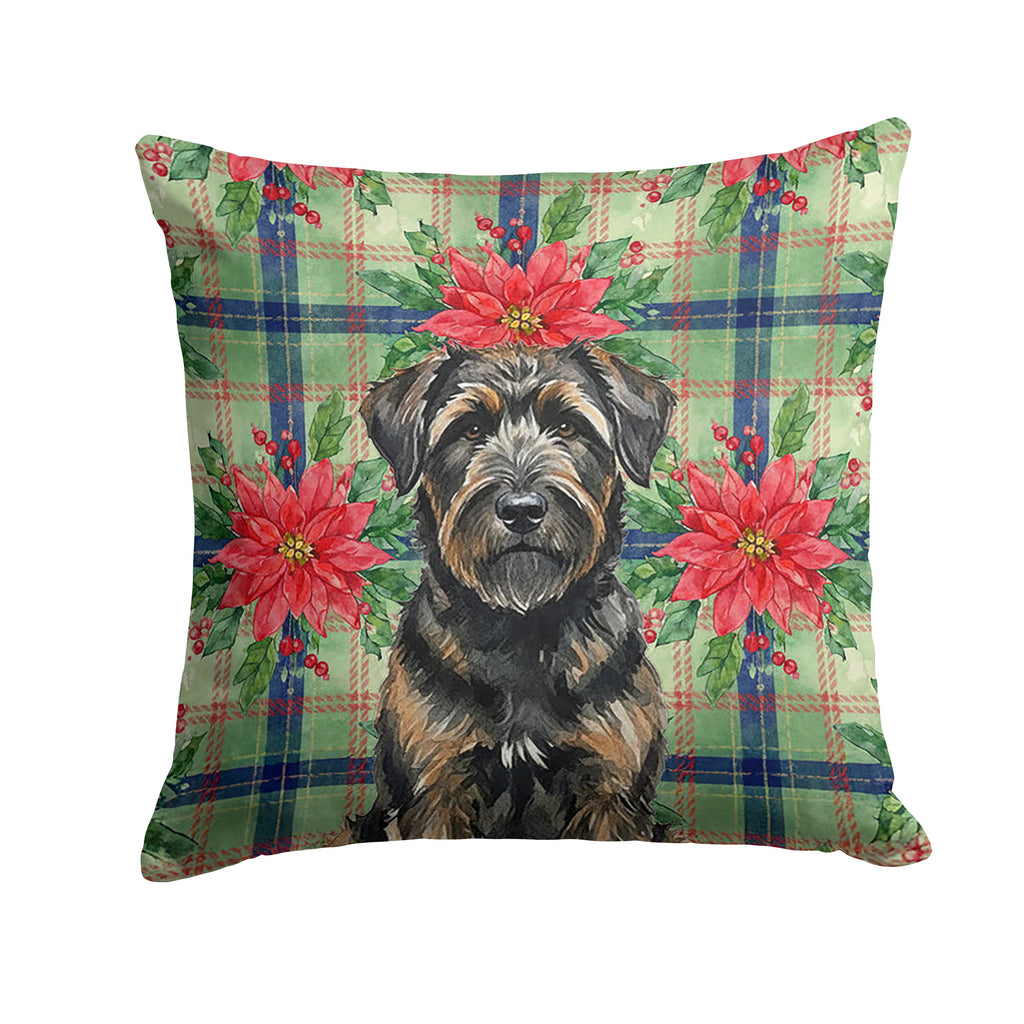 Brindle Bouvier des Flandres Christmas PoinsettIas Decorative Throw Pillow 18x18 Indoor Outdoor Accent Cushion, Fabric Cover with Insert for Sofa, Bed, Porch & Living Room