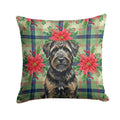 Brindle Bouvier des Flandres Christmas PoinsettIas Decorative Throw Pillow 18x18 Indoor Outdoor Accent Cushion, Fabric Cover with Insert for Sofa, Bed, Porch & Living Room