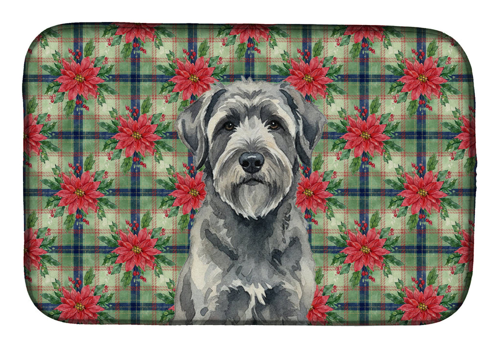 Gray Bouvier des Flandres Christmas PoinsettIas Dish Drying Mat Absorbent Dish Drying Mat Pad for Kitchen Counter Dish Drainer Mat for Countertop, 14 x 21", Multicolor