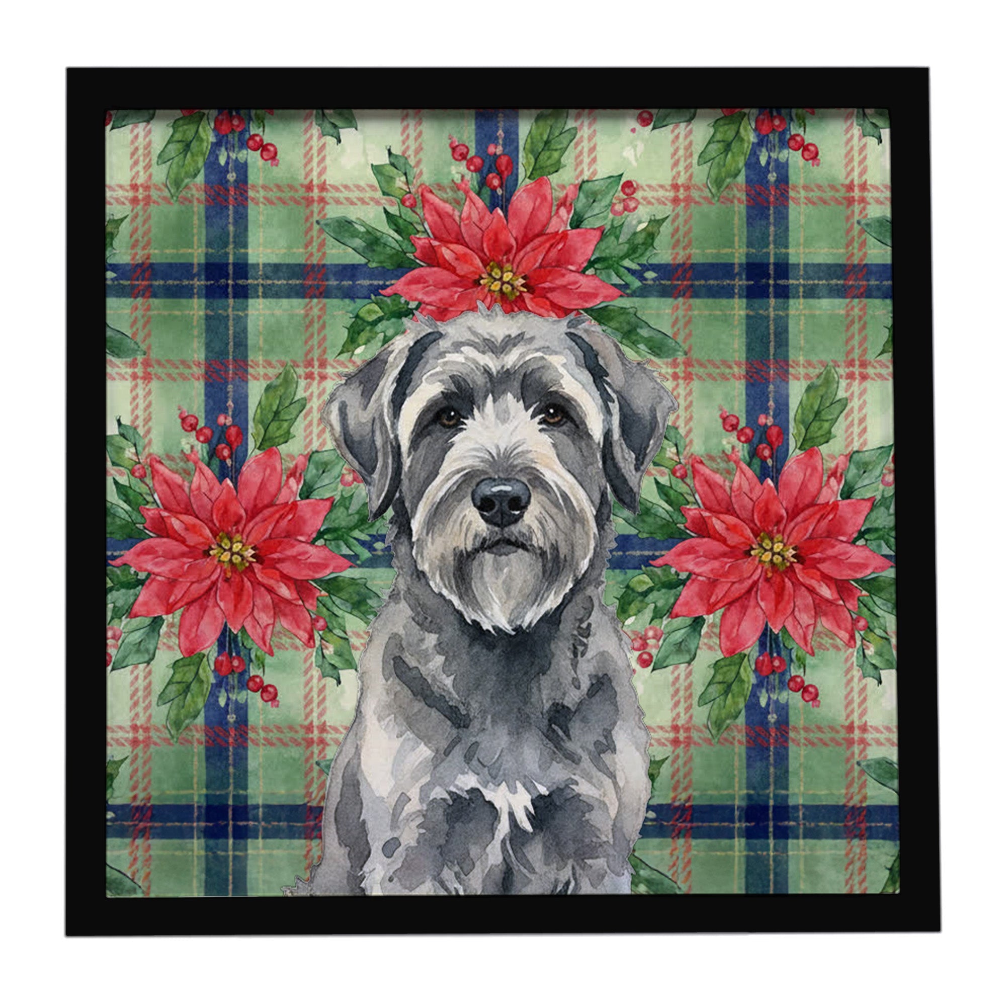 Gray Bouvier des Flandres Christmas PoinsettIas Framed Metal Print Bathroom, Kitchen, Office, Home Decor Wall Art Ready to Hang, Square, 8X8