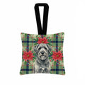 Gray Bouvier des Flandres Christmas PoinsettIas Hanging Square Fabric Ornament 3.5 � 3.5 Decorative Door-Knob & Tree Hanger, Soft Fabric