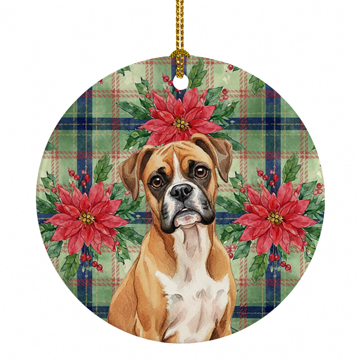 Boxer Christmas PoinsettIas Ceramic Ornament Christmas Tree Hanging Decorations for Home Christmas Holiday, Party, Gift, 3 in, Multicolor
