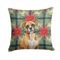 Boxer Christmas PoinsettIas Decorative Throw Pillow 14x14 Indoor Outdoor Accent Cushion, Fabric Cover with Insert for Sofa, Bed, Porch & Living Room