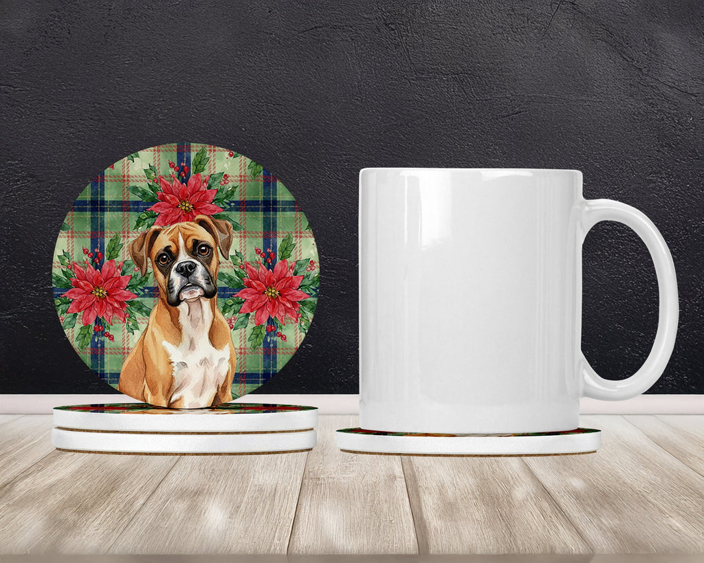 Boxer Christmas PoinsettIas Large Sandstone Coasters Pack of 4 Absorbent Round Coasters Decor Gifts for Men or Women, 4 in, Multicolor