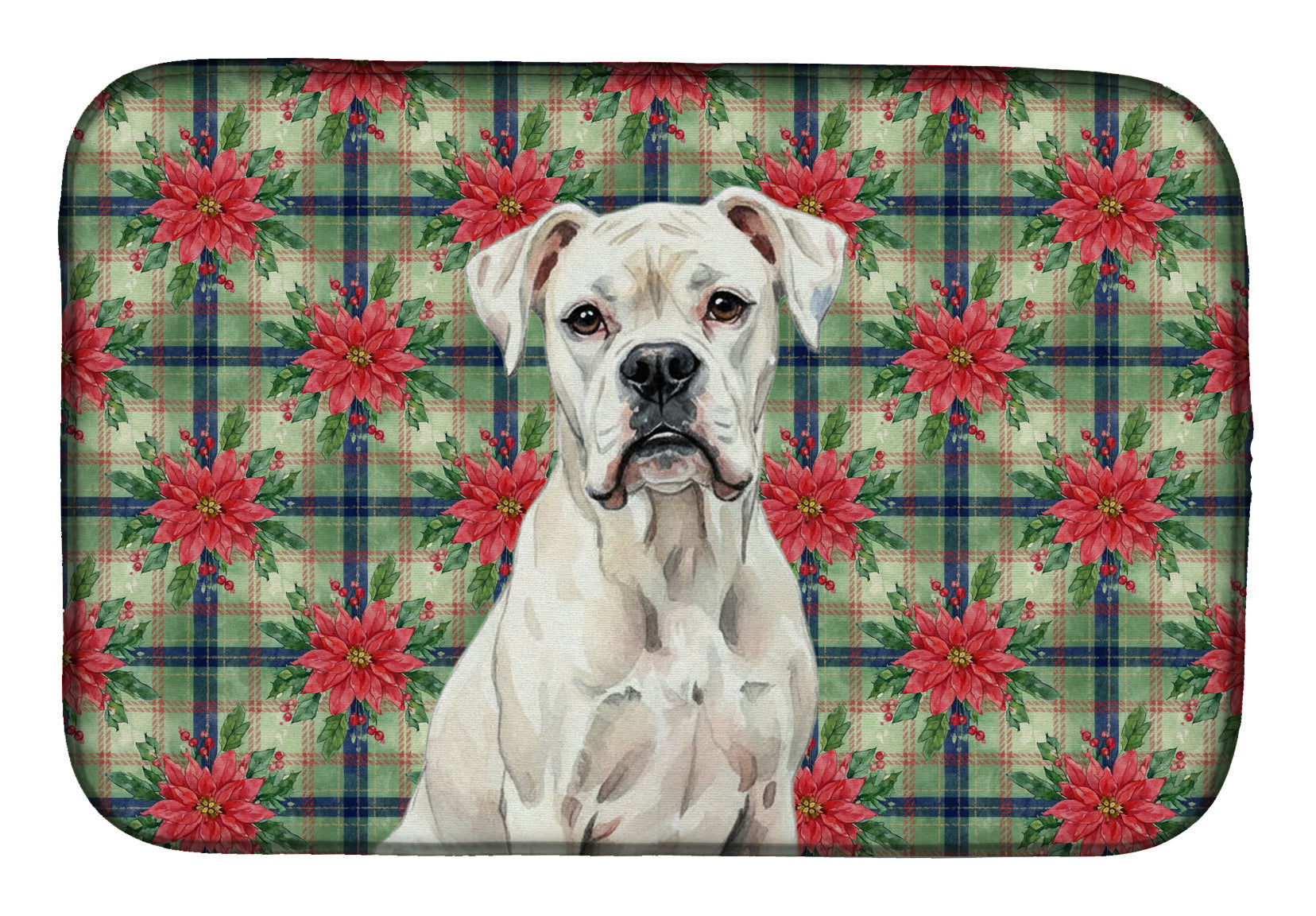 White Boxer Christmas PoinsettIas Dish Drying Mat Absorbent Dish Drying Mat Pad for Kitchen Counter Dish Drainer Mat for Countertop, 14 x 21", Multicolor