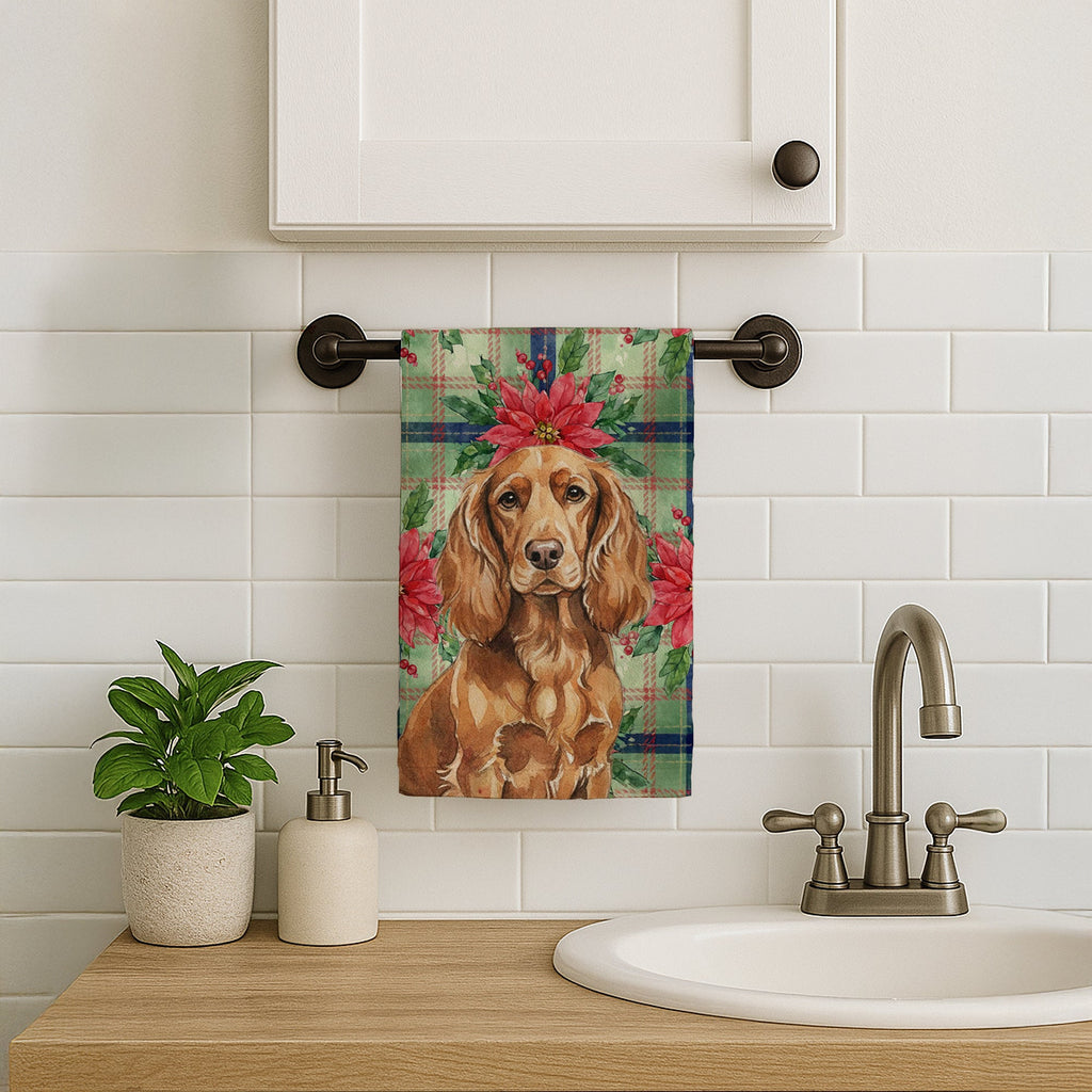Boykin Spaniel Christmas PoinsettIas Kitchen Towel Velour Plush Front and Cotton Loop Back Machine Washable