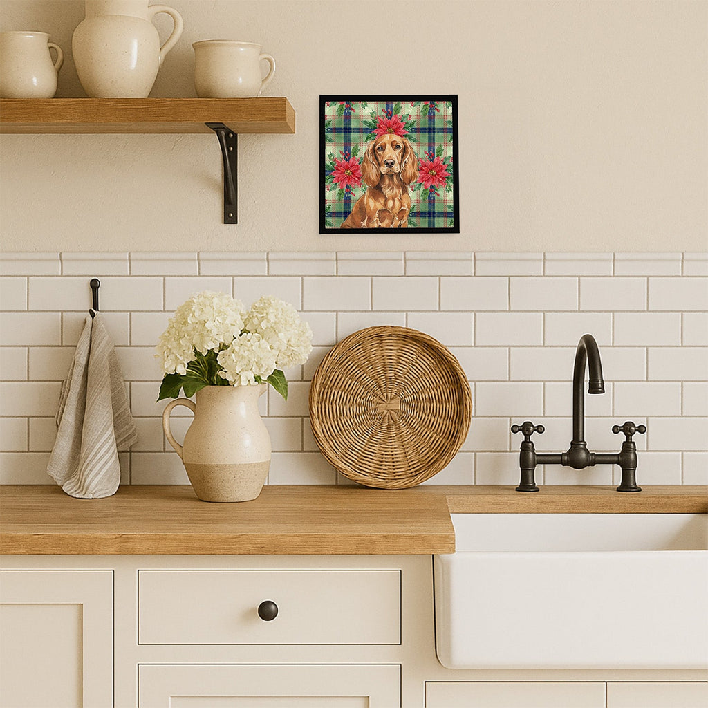 Boykin Spaniel Christmas PoinsettIas Framed Metal Print Bathroom, Kitchen, Office, Home Decor Wall Art Ready to Hang, Square, 8X8