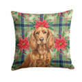 Boykin Spaniel Christmas PoinsettIas Decorative Throw Pillow 14x14 Indoor Outdoor Accent Cushion, Fabric Cover with Insert for Sofa, Bed, Porch & Living Room