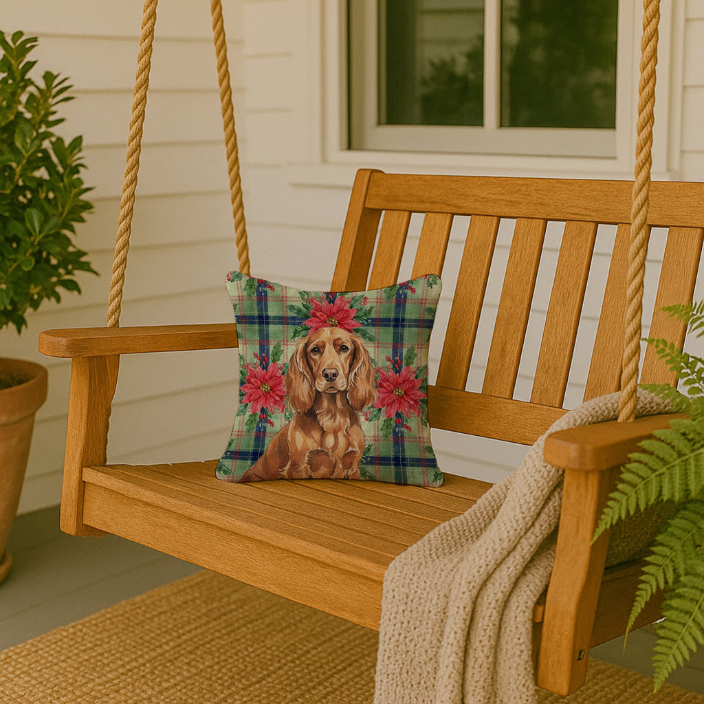 Boykin Spaniel Christmas PoinsettIas Decorative Throw Pillow 14x14 Indoor Outdoor Accent Cushion, Fabric Cover with Insert for Sofa, Bed, Porch & Living Room