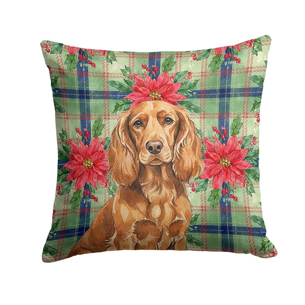 Boykin Spaniel Christmas PoinsettIas Decorative Throw Pillow 18x18 Indoor Outdoor Accent Cushion, Fabric Cover with Insert for Sofa, Bed, Porch & Living Room