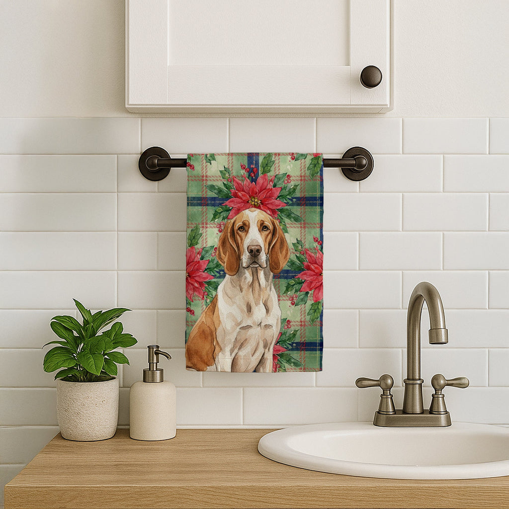 Bracco Italiano Christmas PoinsettIas Kitchen Towel Velour Plush Front and Cotton Loop Back Machine Washable