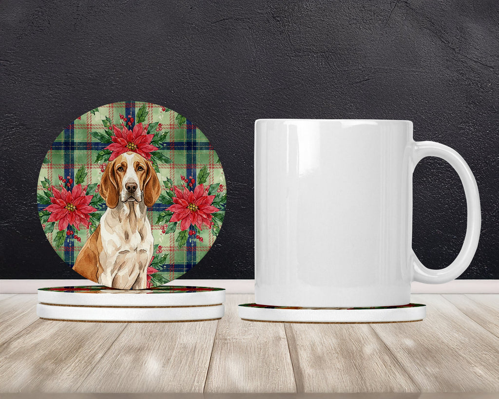Bracco Italiano Christmas PoinsettIas Large Sandstone Coasters Pack of 4 Absorbent Round Coasters Decor Gifts for Men or Women, 4 in, Multicolor
