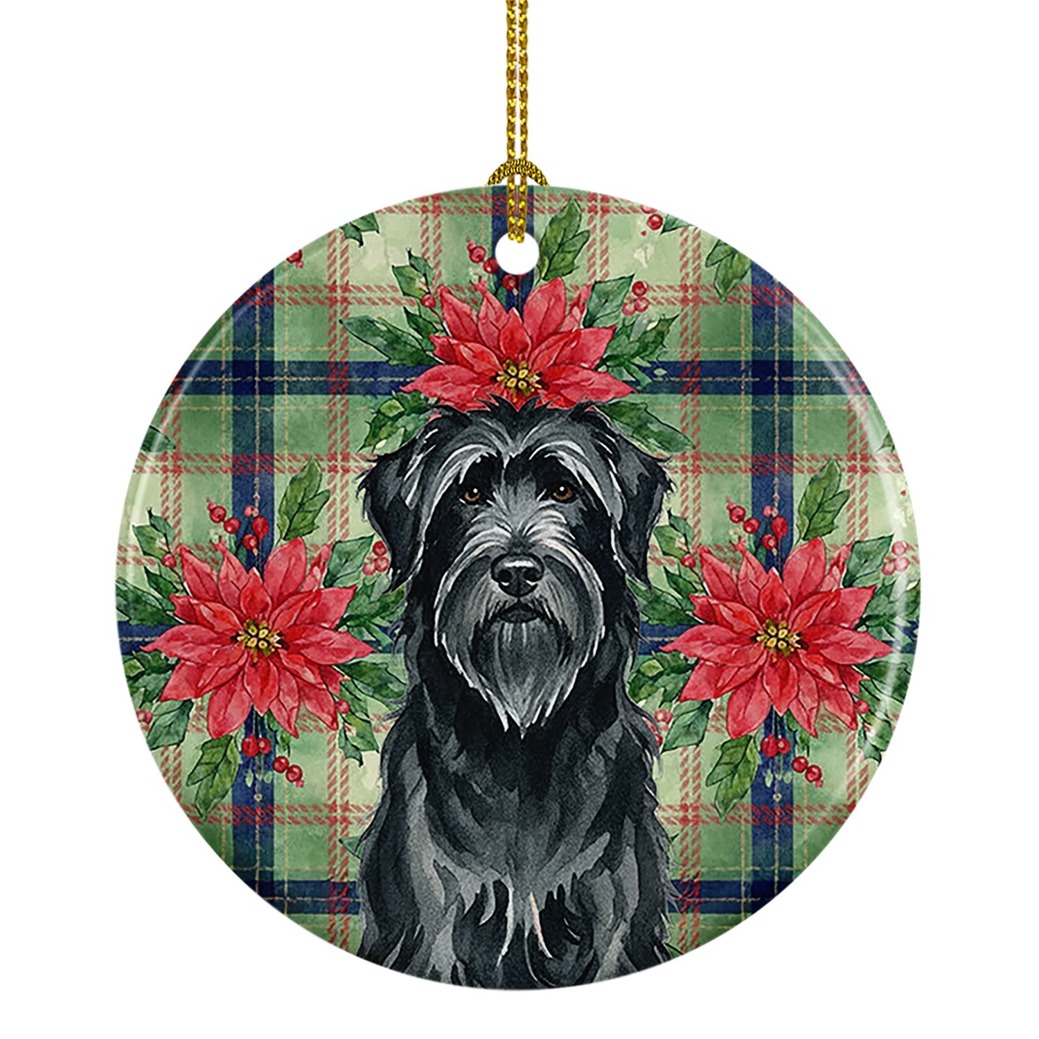 Black Briard Christmas PoinsettIas Ceramic Ornament Christmas Tree Hanging Decorations for Home Christmas Holiday, Party, Gift, 3 in, Multicolor
