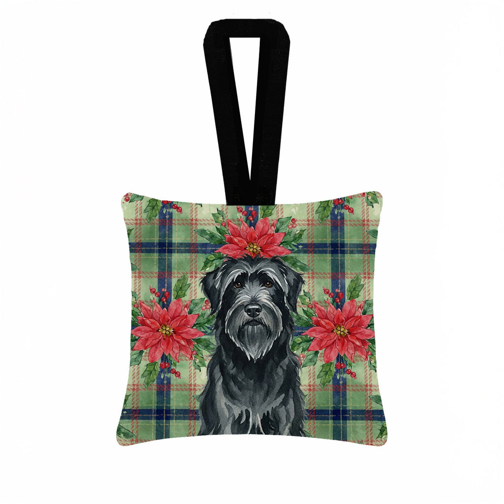Black Briard Christmas PoinsettIas Hanging Square Fabric Ornament 3.5 � 3.5 Decorative Door-Knob & Tree Hanger, Soft Fabric