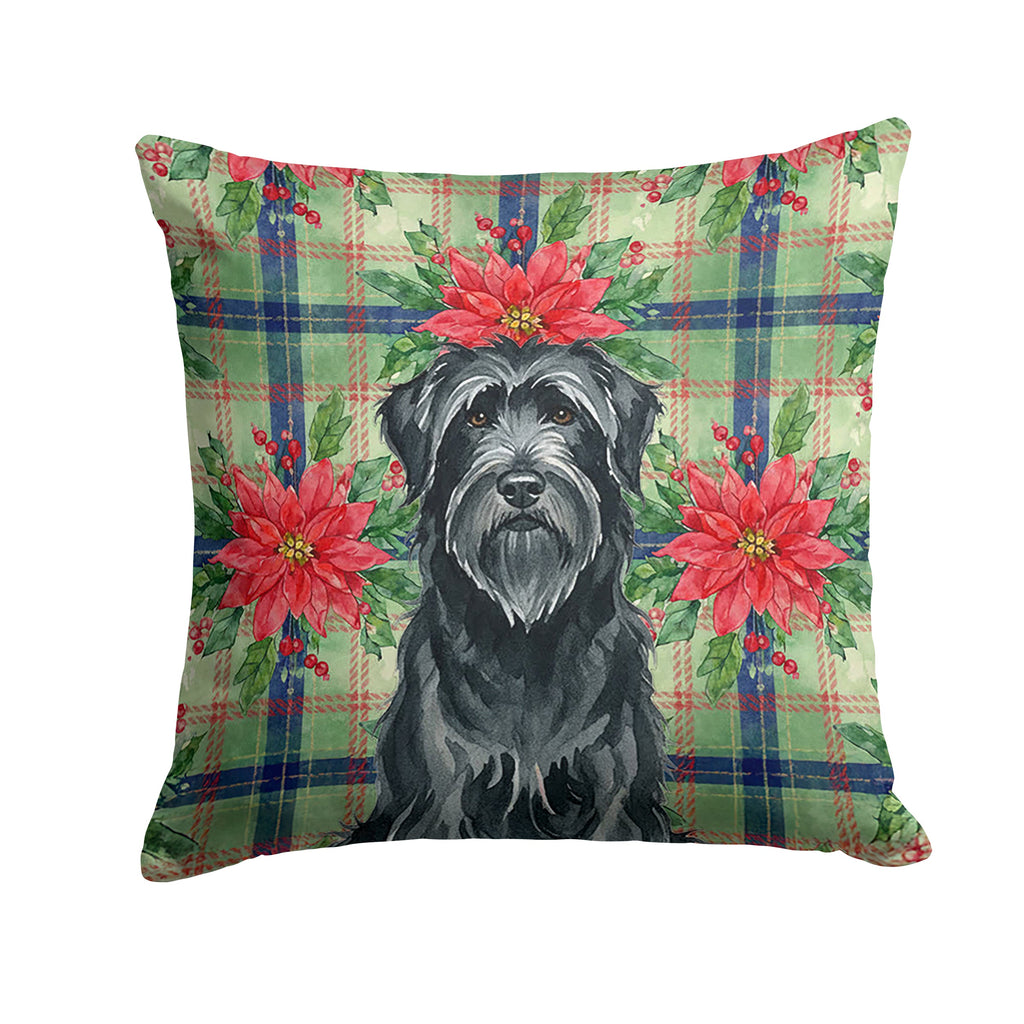 Black Briard Christmas PoinsettIas Decorative Throw Pillow 14x14 Indoor Outdoor Accent Cushion, Fabric Cover with Insert for Sofa, Bed, Porch & Living Room