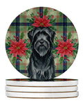 Black Briard Christmas PoinsettIas Large Sandstone Coasters Pack of 4 Absorbent Round Coasters Decor Gifts for Men or Women, 4 in, Multicolor