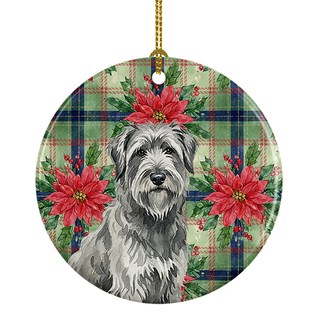 Gray Briard Christmas PoinsettIas Ceramic Ornament Christmas Tree Hanging Decorations for Home Christmas Holiday, Party, Gift, 3 in, Multicolor