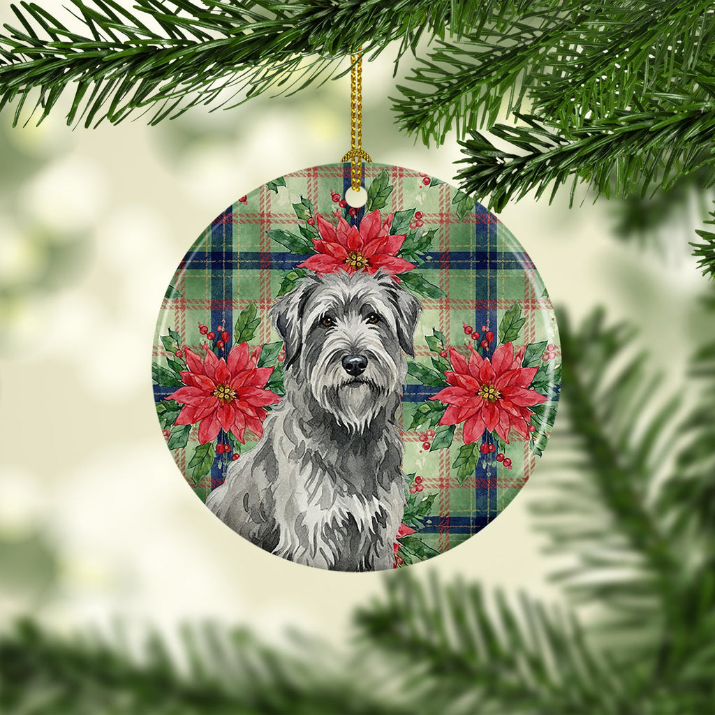 Gray Briard Christmas PoinsettIas Ceramic Ornament Christmas Tree Hanging Decorations for Home Christmas Holiday, Party, Gift, 3 in, Multicolor