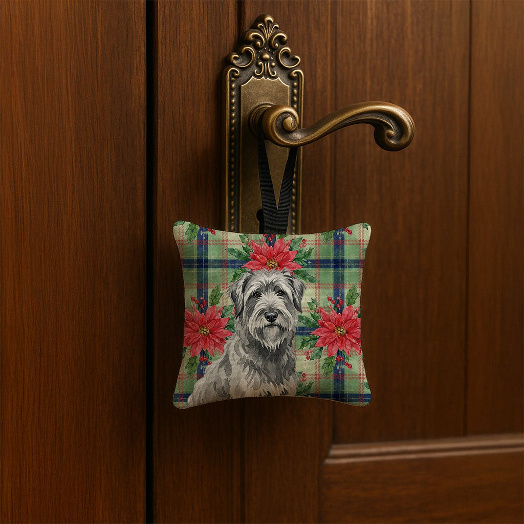 Gray Briard Christmas PoinsettIas Hanging Square Fabric Ornament 3.5 � 3.5 Decorative Door-Knob & Tree Hanger, Soft Fabric