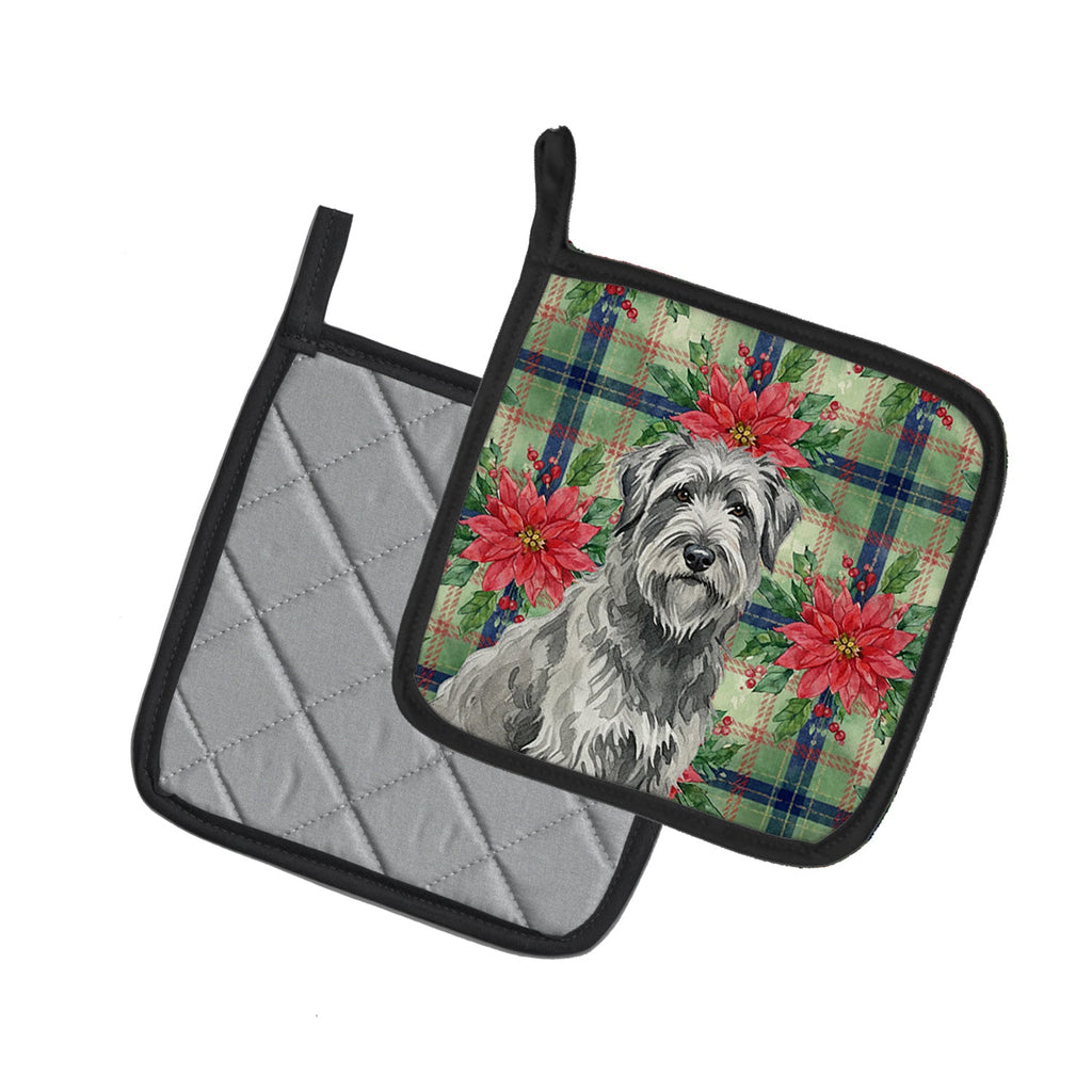 Gray Briard Christmas PoinsettIas Pot Holder Set of 2 Heat Resistant Quilted Hot Pads 7.5 x 7.5 Inch, Insulated Kitchen Trivets for Cooking & Baking