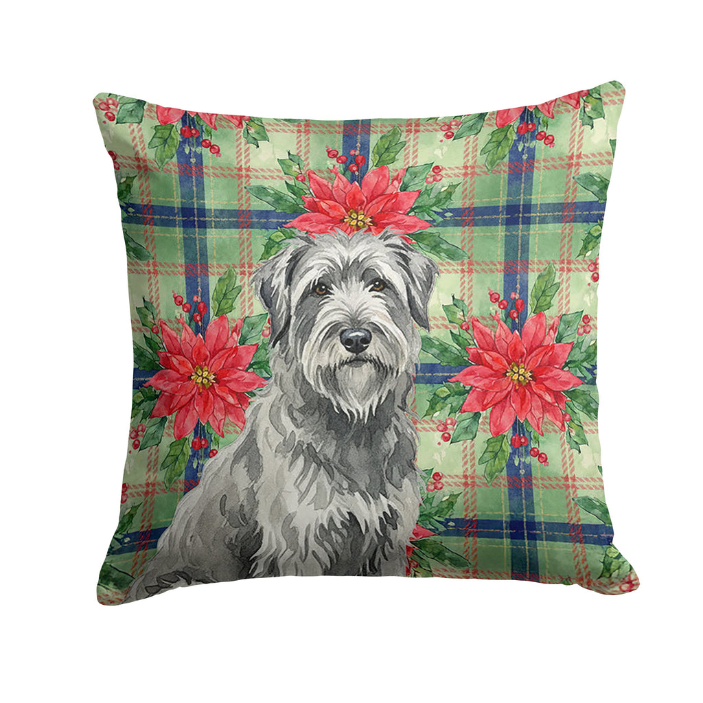 Gray Briard Christmas PoinsettIas Decorative Throw Pillow 14x14 Indoor Outdoor Accent Cushion, Fabric Cover with Insert for Sofa, Bed, Porch & Living Room